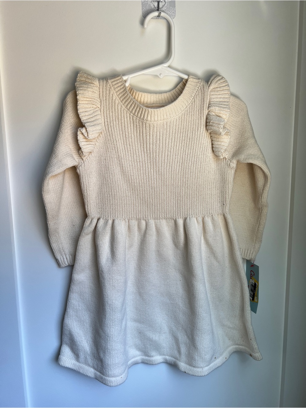 Cat & Jack Cream Ruffle Sweater Dress | Toddler Girl Size 2T | Cozy Fall Winter